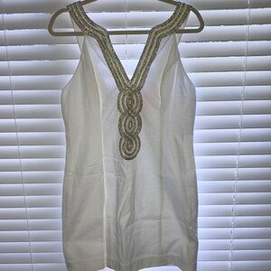 Lilly Pulitzer White Dress with Gold Beaded Trim
